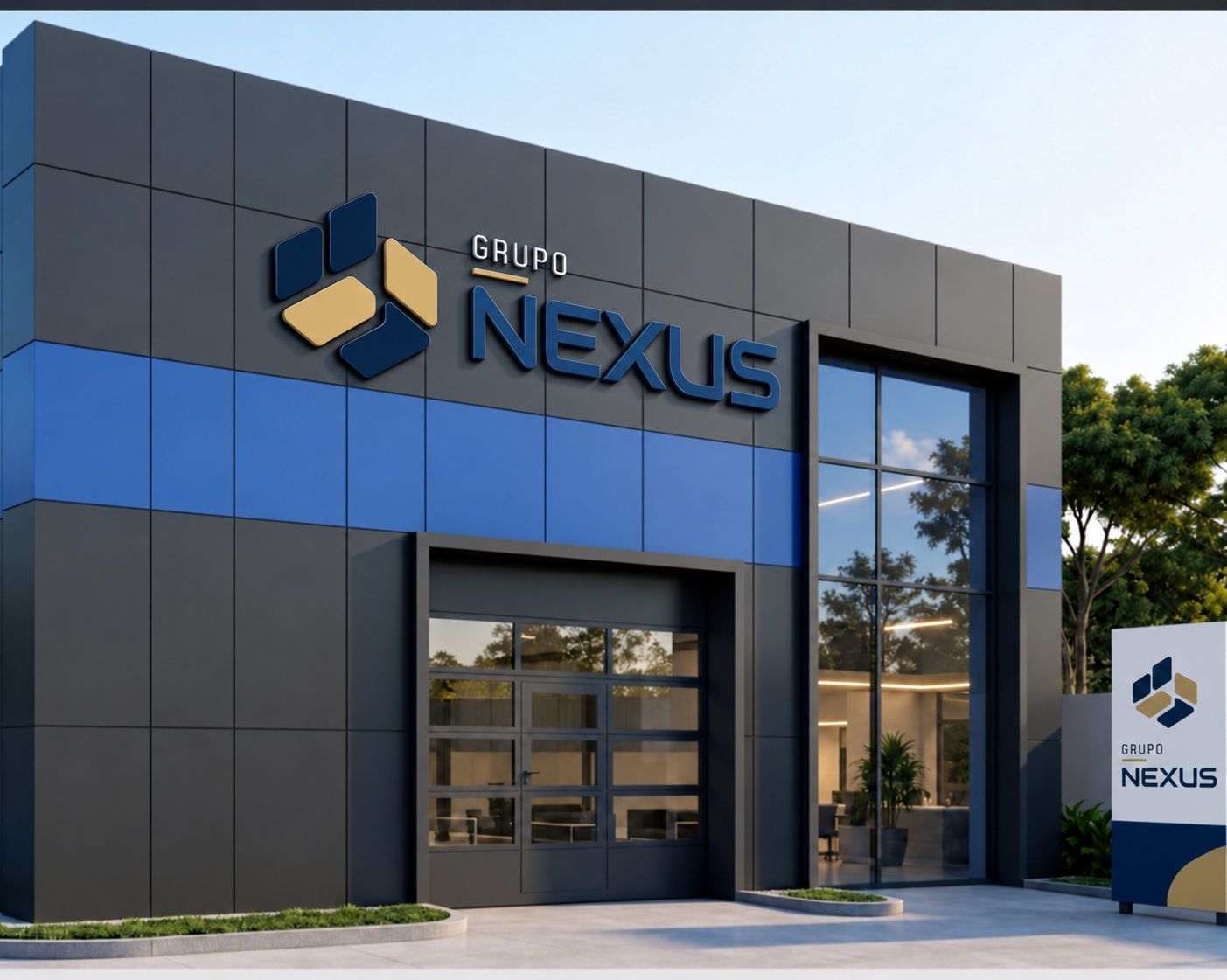 Edifício Grupo Nexus no Morro Bento, Luanda, com a identificação completa na fachada